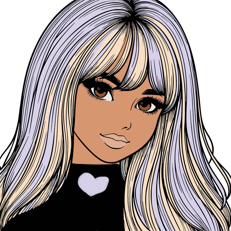 realistic girl with long hair and bangs