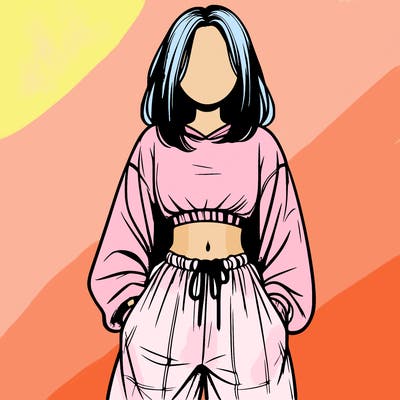 realistic girl faceless with baggy pants and a crop top
