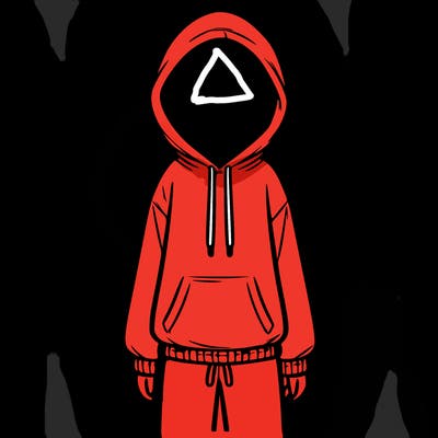 faceless girl in a tracksuit with a hood on and no hair