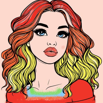 realistic girl with wavy hair and lips