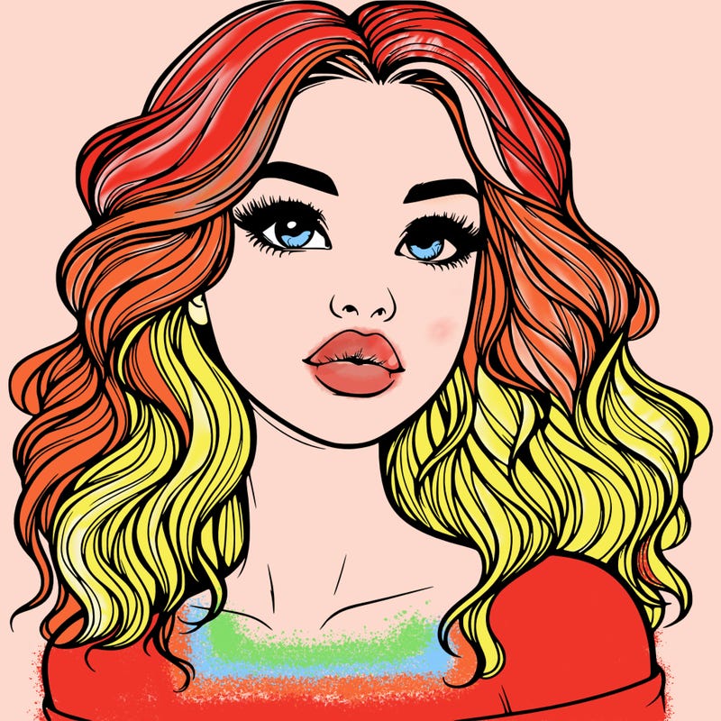 realistic girl with wavy hair and lips