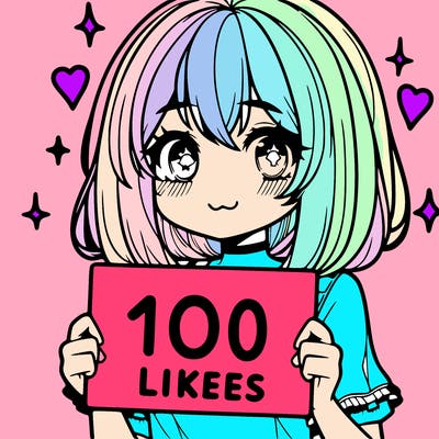 anima girl holding a 100 likes sign in her hand