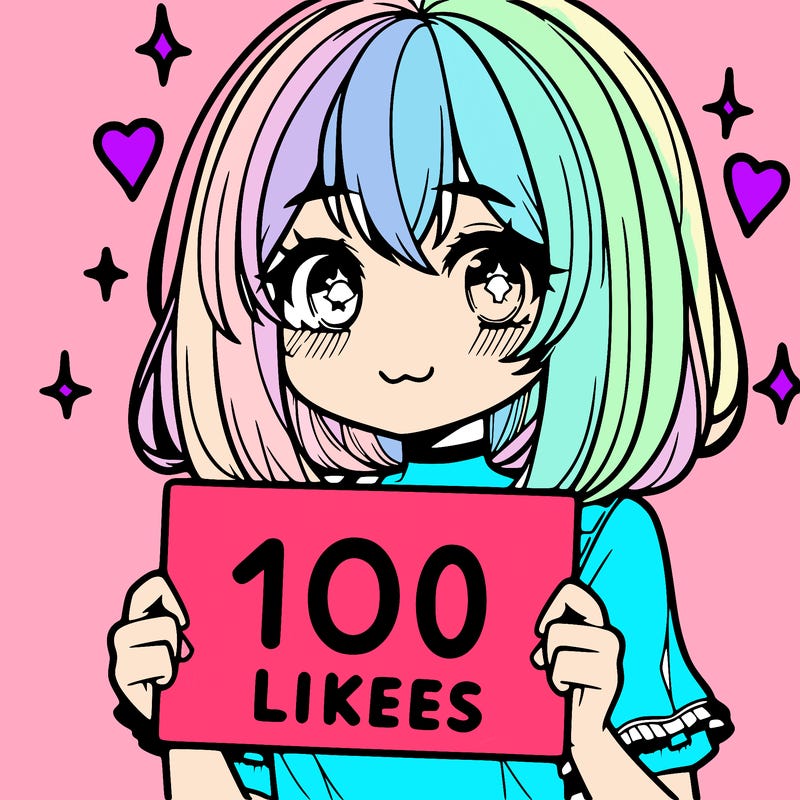 anima girl holding a 100 likes sign in her hand