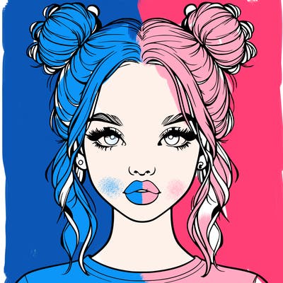 realistic girl with two buns in hair and lips