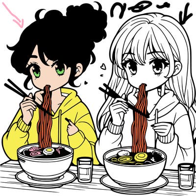 girls eating ramen