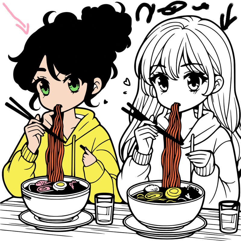 girls eating ramen