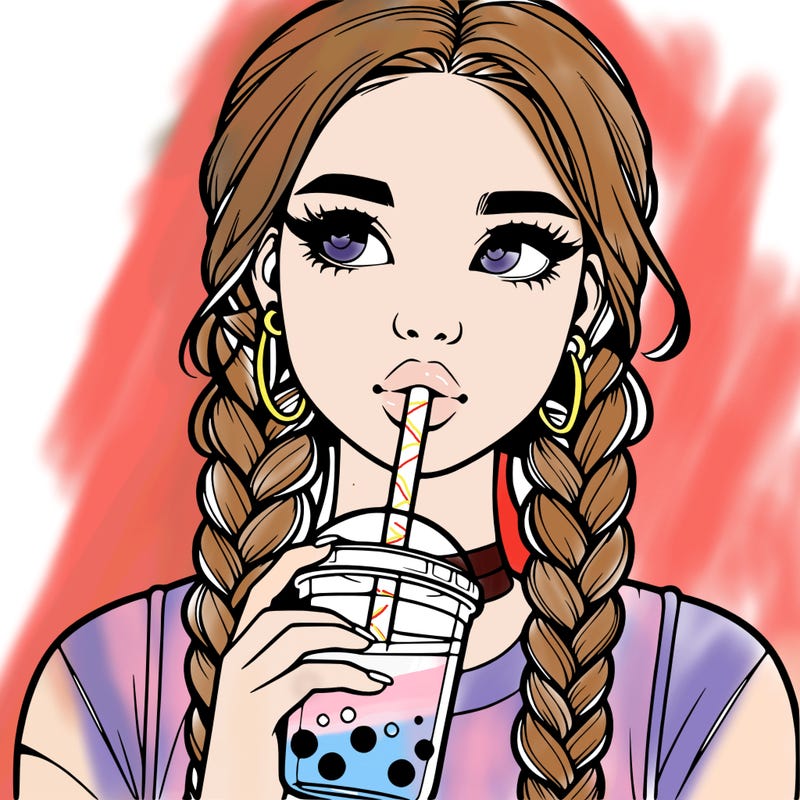 realistic girl with braided hair drinking boba