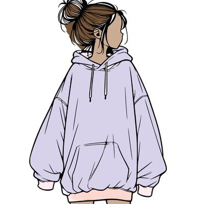 realistic girl with a oversized sweatshirt on and a bun