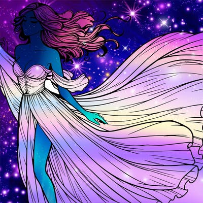 realistic woman in dress flowing the the wind