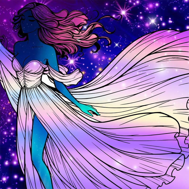 realistic woman in dress flowing the the wind