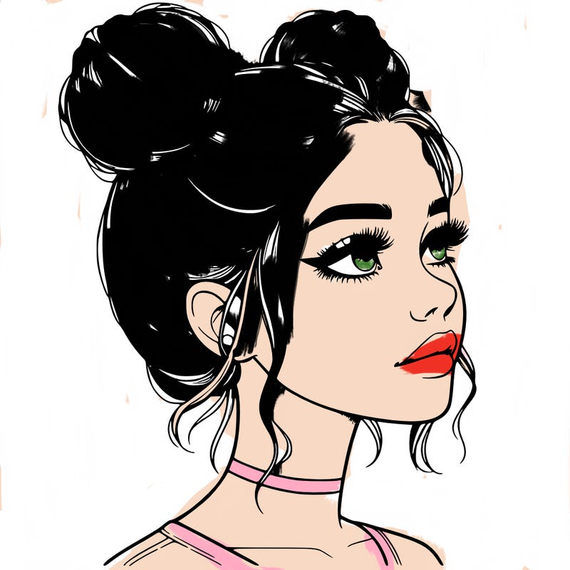 realistic girl with buns on the top of her head