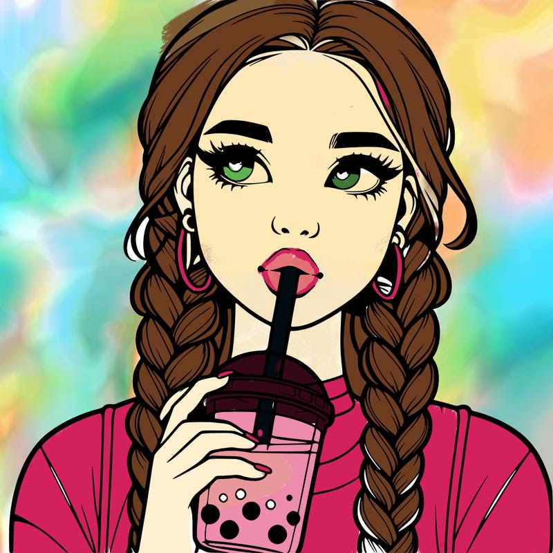 realistic girl with braided hair drinking boba