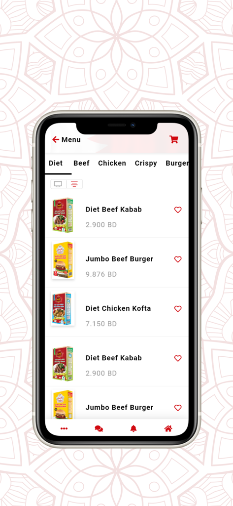 Alzaeem - Mobile app interface of Alzaeem Butcher Shop showing a menu of meat products like beef kabab and burgers.