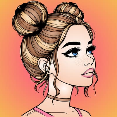 realistic girl with buns on the top of her head