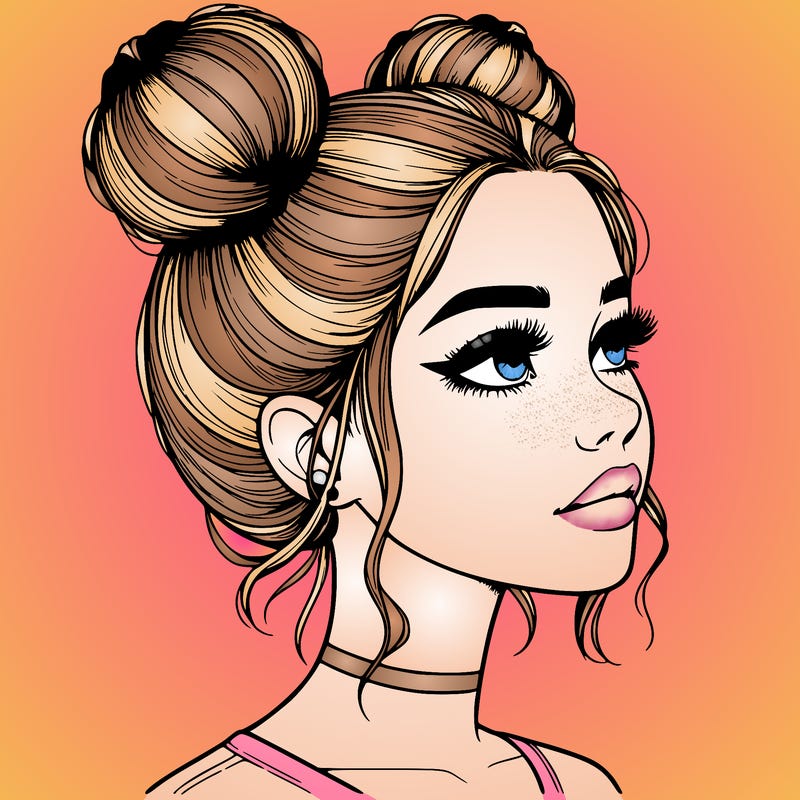 realistic girl with buns on the top of her head