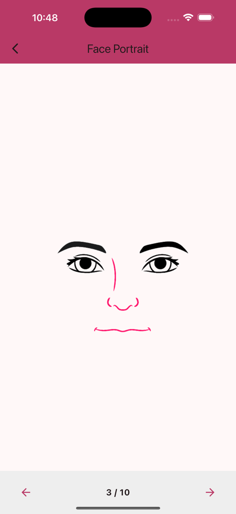 Learn Drawing - Step by Step - Pantalla de tutorial paso a paso que muestra cómo dibujar un retrato de rostro en la aplicación Aprende a Dibujar