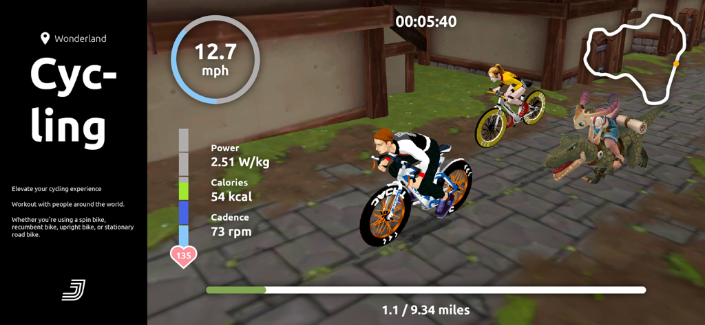 Jacfit - Jacfit app virtual cycling interface with workout stats and racing avatars