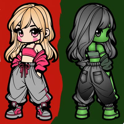 girl in crop top and baggy pants