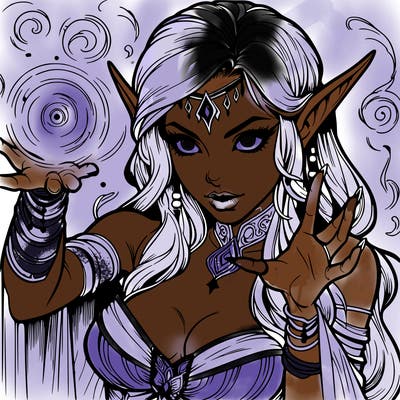 realistic scary beautiful elf sorceress casting spell