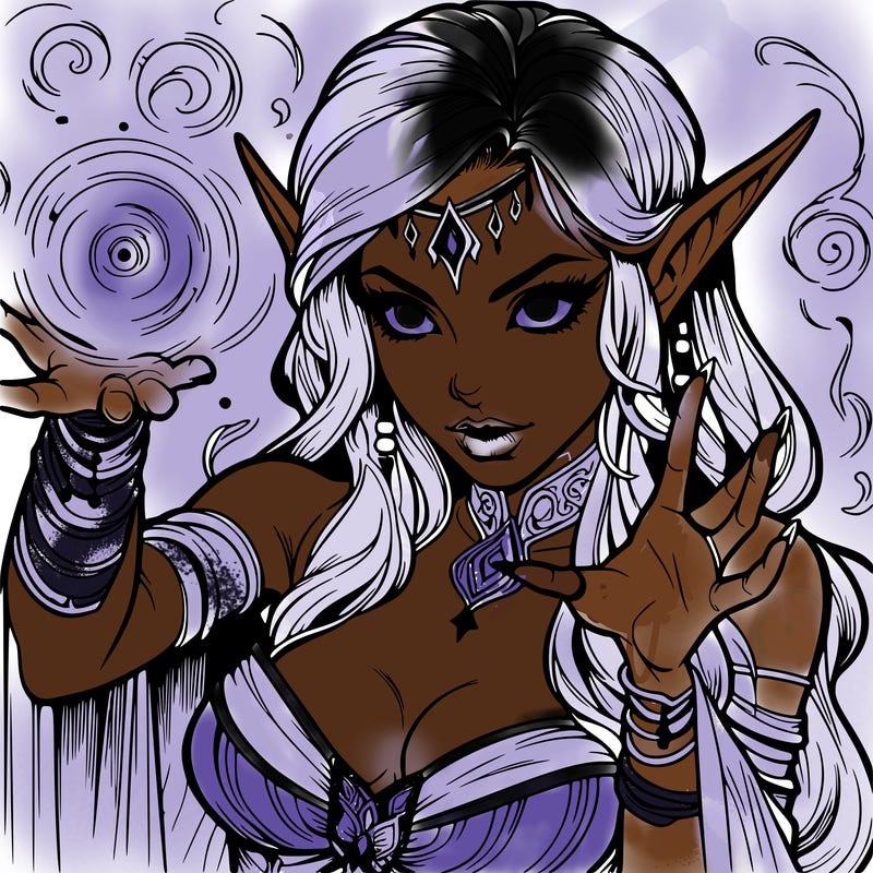 realistic scary beautiful elf sorceress casting spell