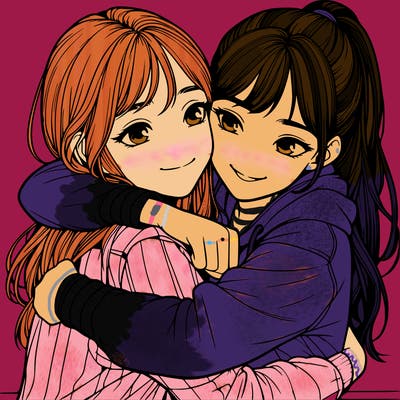 realistic 2 girls hugging each other