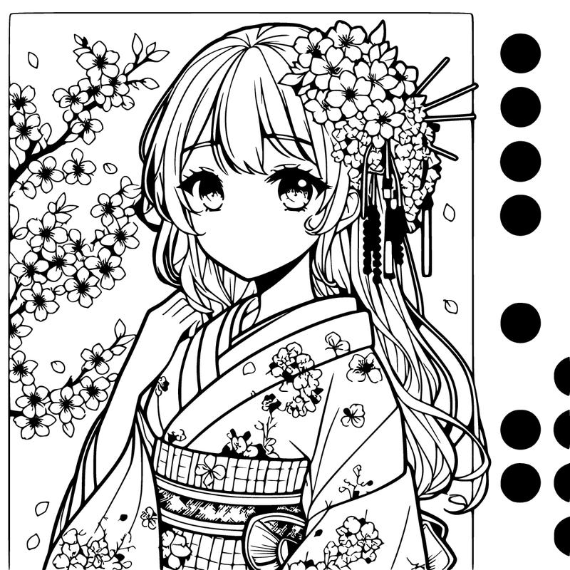 a beautiful anime girl is a. cherry blossom kimono