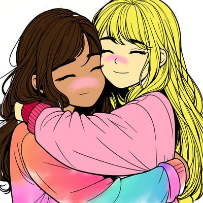 realistic two girls hugging