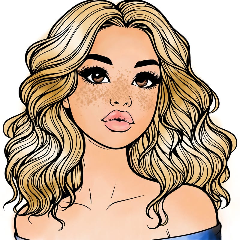 realistic girl with wavy hair and lips