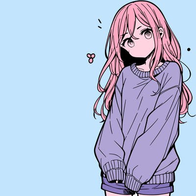 manga teen girl  in a sweater and baggy pants