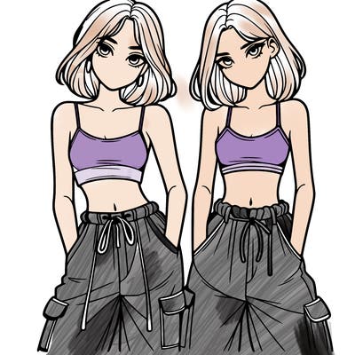 two girls with crop top with baggy pants