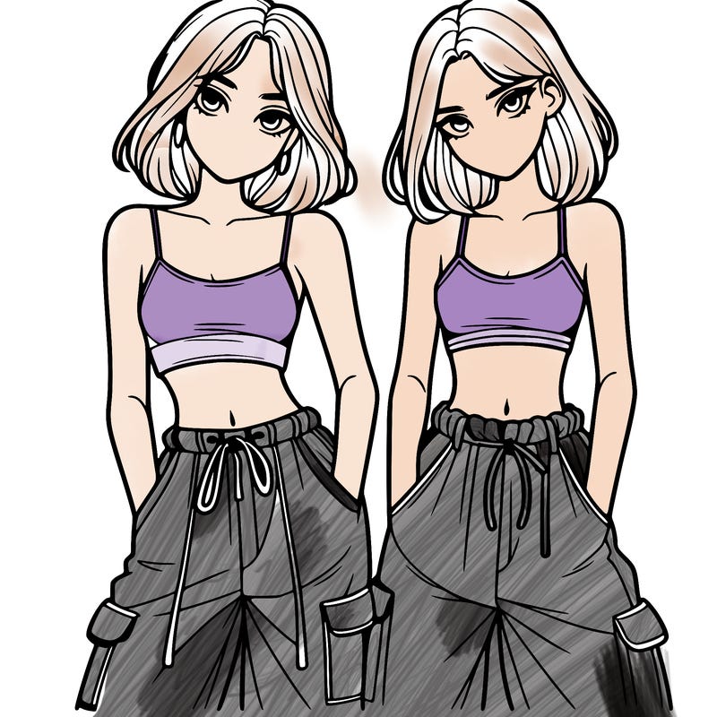 two girls with crop top with baggy pants