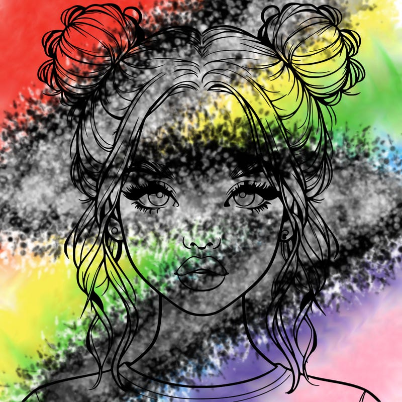 realistic girl with two buns in hair and lips