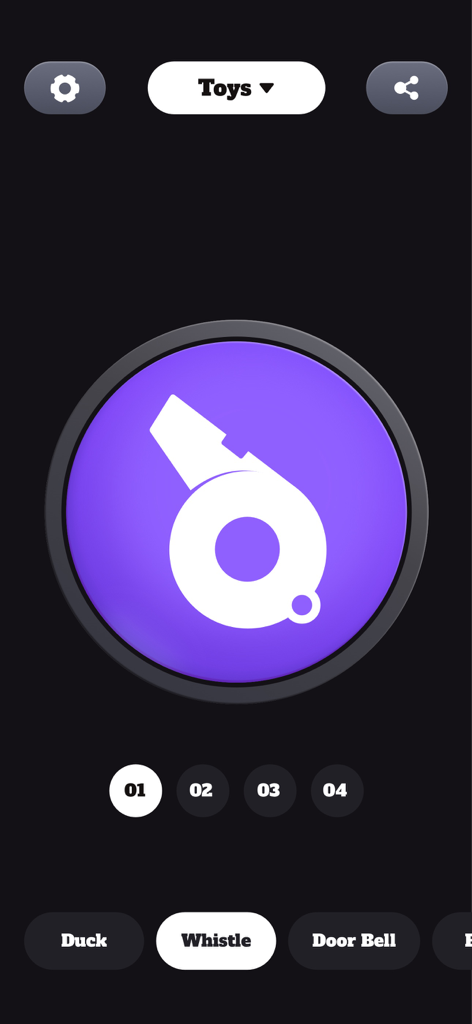 Dog Barking App screen displaying the whistle sound effect for pet enrichment