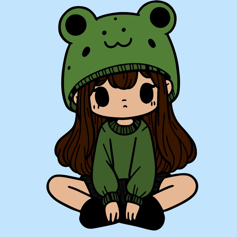 a girl wearing a frog hat and some frog socks