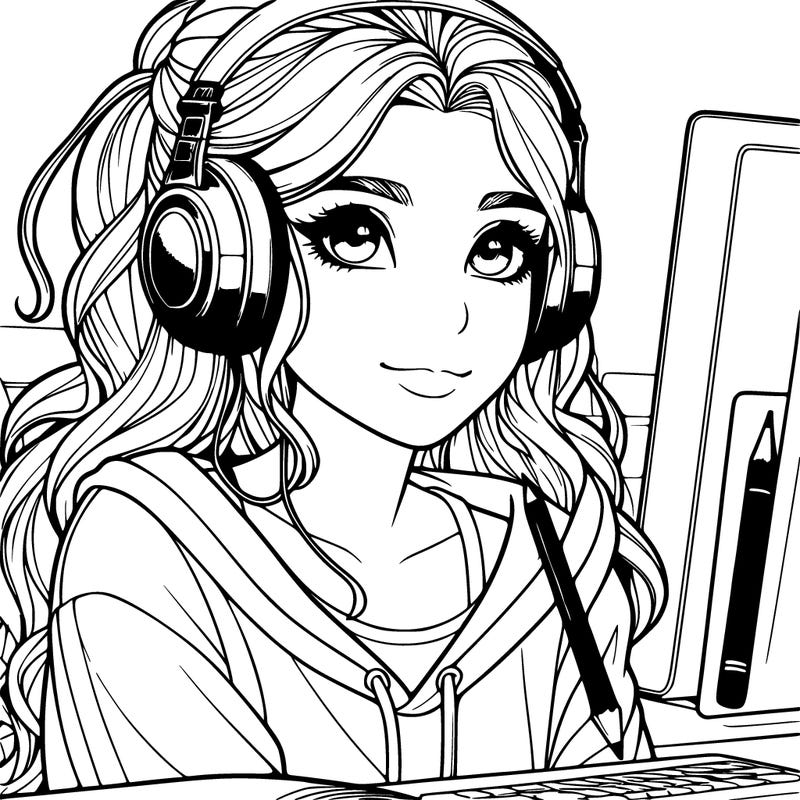 realistic girl with headphones on