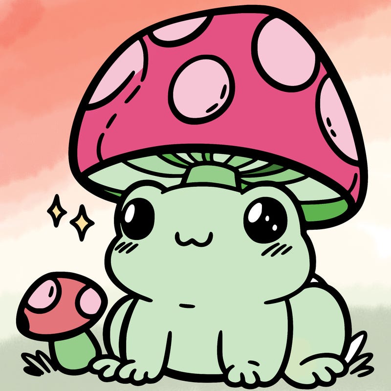 a cute frog with a mushroom hat