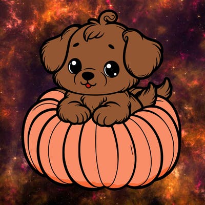 cute little puppy in a pumpkin