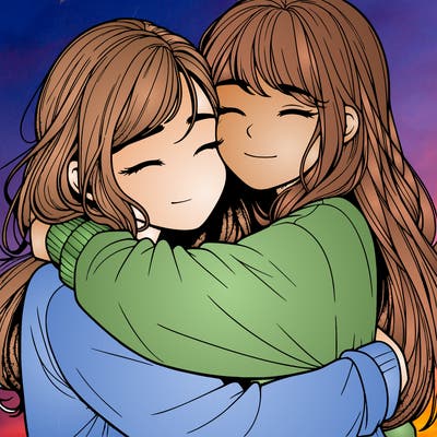 realistic two girls hugging