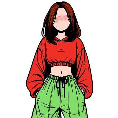 realistic girl faceless with baggy pants and a crop top