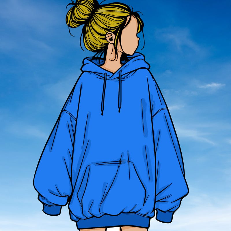 realistic girl with a oversized sweatshirt on and a bun