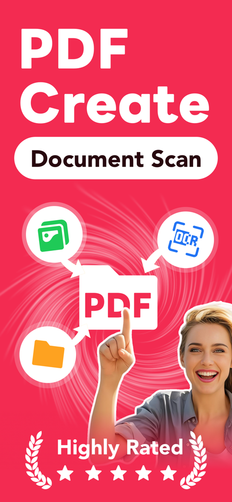 Good PDF Reader Scanner Editor - Tela do aplicativo Good PDF mostrando digitalização de documentos e recursos de OCR com um selo de alta classificação