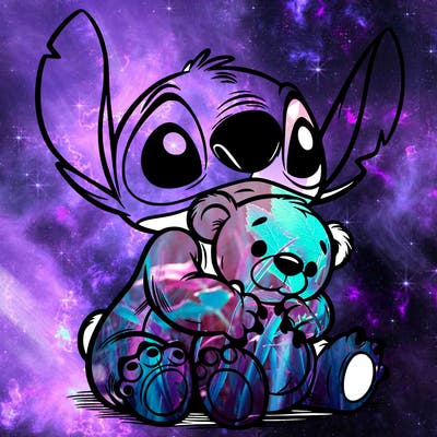 stitch hugging a teddy bear
