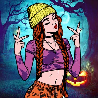 realistic teenage girl with braids and a beanie and crop top doing 🫶🏼