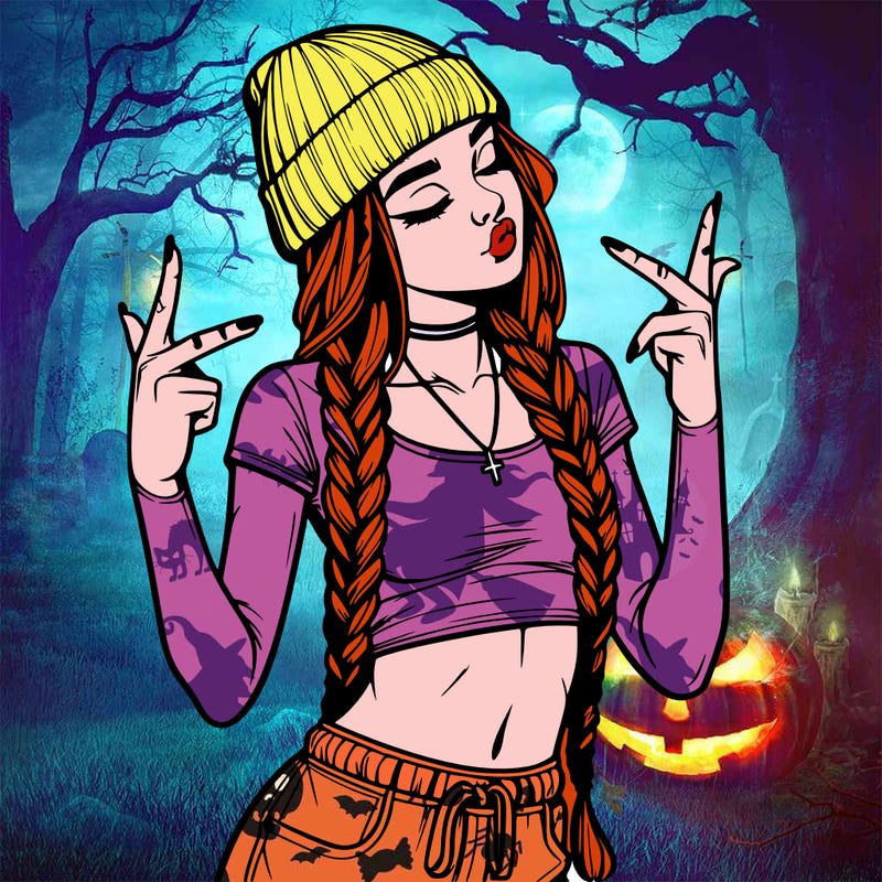 realistic teenage girl with braids and a beanie and crop top doing 🫶🏼