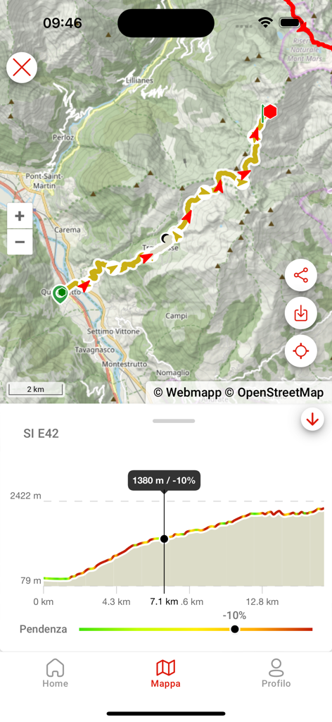 Mappa Digitale Sentiero Italia - Mappa Digitale Sentiero Italia mobile app displaying a hiking trail map and elevation profile