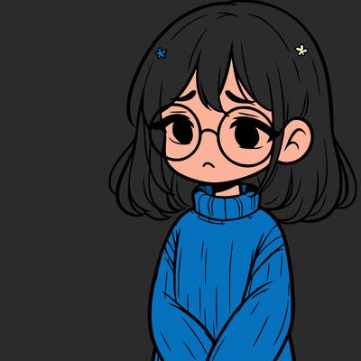 sad girl with glasses in a sweater