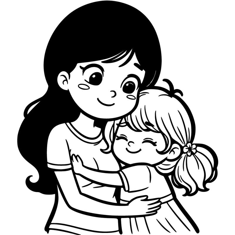 a girl hugging her little sister