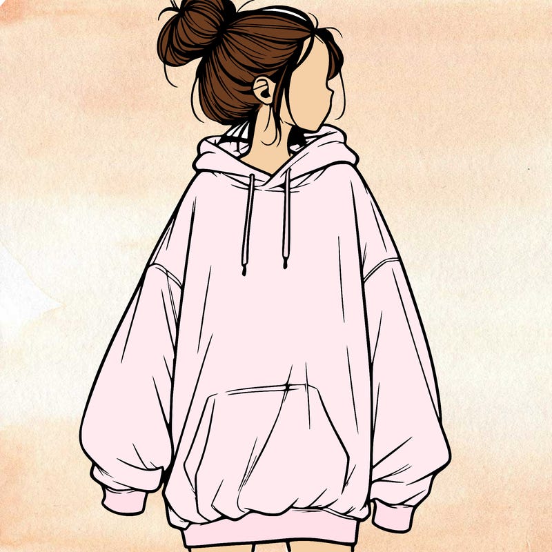 realistic girl with a oversized sweatshirt on and a bun