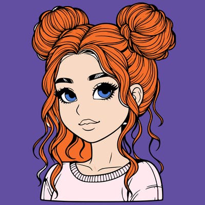 realistic girl with two buns in her hair