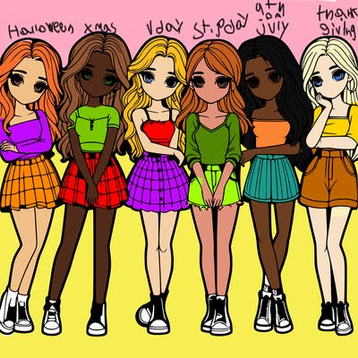 a group of girls realistic